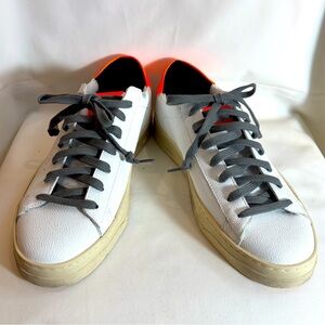 P448 Sz 41 White and Gray Sneakers Orange Accents Low Top Lace Up NEW WITH TAG
